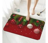 Mexpekil Christm Hanging Ball Candy Bath Mat 40 x 60 cm Absorbent Bathroom Mats Non Slip Anti Mould Shower Mat Washable Rugs for Bathroom Kitchen Entrance