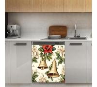 Mexpekil Christmas Bell Flowers Dishwasher Magnet Cover 21x26Inch Decorative Dish Washer Sticker for Front Door Waterproof Kitchen Appliance Panel Magnetic Decal