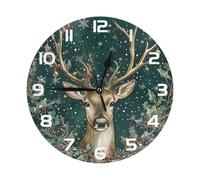 Mexpekil Christmas Deer Leaves White Silent Wall Clock Non Ticking 25cm Round Wall Clocks Battery Operated Modern Decorative Clock for Living Room Kitchen Bedroom Office