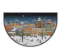 Mexpekil Christmas Eve Street City Half Moon Door Mat Indoor Outdoor Non Slip Area Rug Washable Half Circle Floor Mat Absorbent Dirt Trapper Half Round Rugs 100x160cm