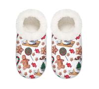 Mexpekil Christmas Gingerbread Man House Slippers for Women Men, Cute Gingerbread Man Memory Foam House Shoes Comfy Anti-Slip Slipper Socks for Indoor Bedroom, Sizes 10.5-12
