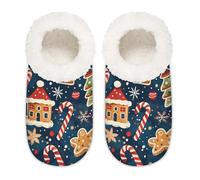 Mexpekil Christmas Gingerbread Man House Slippers for Women Men, Tree Snowflake Memory Foam House Shoes Comfy Anti-Slip Slipper Socks for Indoor Bedroom, Sizes 9-10.5