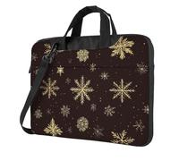 Mexpekil Christmas Gold Snowflakes Laptop Bag for Women Men 14 Inch Portable Laptop Case Sleeve with Shoulder Strap Computer Carrying Case Messenger Bags for Business Travel College
