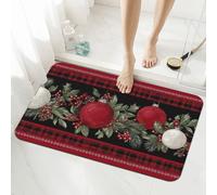 Mexpekil Christmas Holly Leaves Pine Bath Mat 40 x 60 cm Absorbent Bathroom Mats Non Slip Anti Mould Shower Mat Washable Rugs for Bathroom Kitchen Entrance