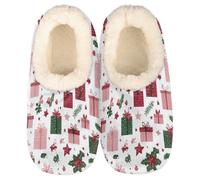Mexpekil Christmas Holly Leaves Women's & Men's Slippers with Fluffy Collar Winter Warm House Slippers Anti-Slip Indoor House Shoes Gifts for Mum Dad (Sizes UK 6-7)