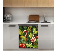 Mexpekil Christmas Leaves Candy Dishwasher Magnet Cover 21x26Inch Decorative Dish Washer Sticker for Front Door Waterproof Kitchen Appliance Panel Magnetic Decal