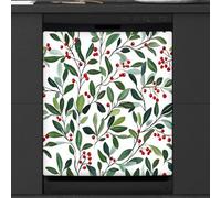 Mexpekil Christmas Mistletoe Red Berries Leaves Dishwasher Magnet Cover 21x26 in, Decorative Waterproof Dishwasher Magnetic Cover Sticker for Kitchen Appliances