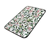 Mexpekil Christmas Mistletoe Red Berries Leaves Doormats Indoor Outdoor Entrance 100 x 50 cm Non Slip Kitchen Rugs Door Floor Mat Bath Rug