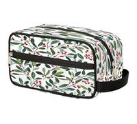 Mexpekil Christmas Mistletoe Red Berries Leaves Toiletry Bag Organizer Wash Bag Cosmetic Makeup Bag Storage Pouch Travel Case for Women Men Boys Girls