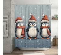 Mexpekil Christmas Penguin Shower Curtain Waterproof Mould Resistant Shower Curtains Washable Bathroom Curtains with 12 Plastic Hooks 183 x 183 cm (72x 72 Inch)