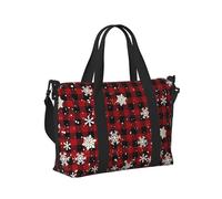 Mexpekil Christmas Red Plaid Snow Travel Duffel Bag Waterproof Sports Gym Bag Large Weekend Overnight Bags for Women Men Foldable Carry On Luggage Tote Bags for Flight