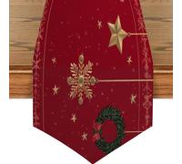 Mexpekil Christmas Star Wreath Table Runner for Dining Table Waterproof Coffee Table Runners Long Table Decorations for Wedding Party 33x229 cm