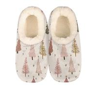 Mexpekil Christmas Trees Pink Brown Women's & Men's Slippers with Fluffy Collar Winter Warm House Slippers Anti-Slip Indoor House Shoes Gifts for Mum Dad (Sizes UK 10-11)