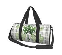 Mexpekil Clovers Grey Plaid Foldable Gym Bag Carry On Travel Duffle Bags Waterproof Woman Men Hand Luggage Bag Large Weekend Overnight Bags for Sports Dance with Removable Strap