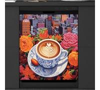 Mexpekil Coffee City Rose Dishwasher Magnet Cover 21x26Inch Decorative Dish Washer Sticker for Front Door Waterproof Kitchen Appliance Panel Magnetic Decal
