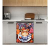 Mexpekil Coffee City Rose Dishwasher Magnet Cover 21x26Inch Decorative Dish Washer Sticker for Front Door Waterproof Kitchen Appliance Panel Magnetic Decal