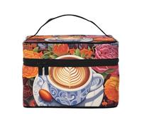 Mexpekil Coffee City Rose Makeup Bag Travel Cosmetic Bags Large Capacity Make Up Organiser Storage Bag Portable Toiletry Bags for Women Girls