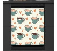 Mexpekil Coffee Cup Love Heart Dishwasher Magnet Cover 21x26 in, Decorative Waterproof Dishwasher Magnetic Cover Sticker for Kitchen Appliances