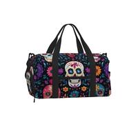 Mexpekil Coloful Floral Skull Heads Gym Bag with Shoe Compartment Waterproof Duffel Bag Large Overnight Weekend Bags Travel Holdall for Women Men Teens