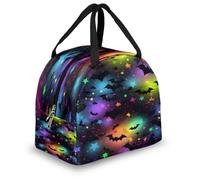 Mexpekil Coloful Stars Halloween Bats Thermal Lunch Bag Box for Kids Adults, Insulated Lunch Tote Cooler Bag for School Work Travel