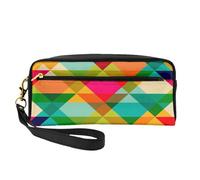 Mexpekil Colored Digital Geometric Pencil Case Travel Makeup Pouch Pen Bag Holder Purse Leather Cosmetic Makeup Brush Bag Stationery Box for Kids Girls Boy School Office Supplies
