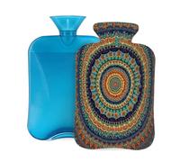 Mexpekil Colored Ethnic Mandala Pattern Hot Water Bottle with Cover, 2L PVC Hot Water Bag for Pain Relief, Feet, Back, Warmth