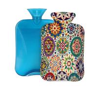 Mexpekil Colored Mandala Flower Pattern Hot Water Bottle with Cover, 2L PVC Hot Water Bag for Pain Relief, Feet, Back, Warmth