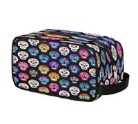 Mexpekil Colored Sugar Skull Print Toiletry Bag Organizer Wash Bag Cosmetic Makeup Bag Storage Pouch Travel Case for Women Men Boys Girls