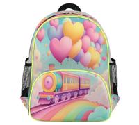 Mexpekil Colorfu Train Balloons Rainbow Toddler Backpack for Girls Boys School Bag, Lightweight Waterproof Kids Travel Rucksack for Preschool with Chest Strap Water Bottle Holders