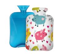 Mexpekil Colorful Animal Pig Piggy Love Heart Hot Water Bottle with Cover, 2L PVC Hot Water Bag for Pain Relief, Feet, Back, Warmth