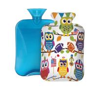Mexpekil Colorful Bird Owl American Football Hot Water Bottle with Cover, 2L PVC Hot Water Bag for Pain Relief, Feet, Back, Warmth