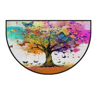 Mexpekil Colorful Butterfly Tree Half Moon Door Mat Indoor Outdoor Non Slip Area Rug Washable Half Circle Floor Mat Absorbent Dirt Trapper Half Round Rugs 100x160cm