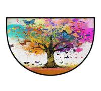 Mexpekil Colorful Butterfly Tree Half Moon Door Mat Indoor Outdoor Non Slip Floor Mat Washable Half Circle Doormats Absorbent Dirt Trapper Half Round Rugs for Entrance 61x91cm