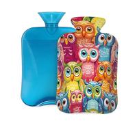 Mexpekil Colorful Cartoon Owl Bird Hot Water Bottle with Cover, 2L PVC Hot Water Bag for Pain Relief, Feet, Back, Warmth