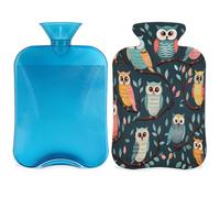 Mexpekil Colorful Cartoon Owl Leaves Hot Water Bottle with Cover, 2L PVC Hot Water Bag for Pain Relief, Feet, Back, Warmth