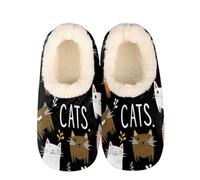 Mexpekil Colorful Cats Fish Bones Women's & Men's Slippers with Fluffy Collar Winter Warm House Slippers Anti-Slip Indoor House Shoes Gifts for Mum Dad (Sizes UK 4-5)