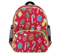 Mexpekil Colorful Christmas Candy Cane Holly Berry Toddler Backpack for Girls Boys School Bag, Lightweight Waterproof Kids Travel Rucksack for Preschool with Chest Strap Water Bottle Holders