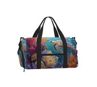 Mexpekil Colorful Coral Jellyfish Turtles Gym Bag with Shoe Compartment Waterproof Duffel Bag Large Overnight Weekend Bags Travel Holdall for Women Men Teens