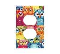 Mexpekil Colorful Cute Owl Light Switch Cover 1 Gang Single Duplex Outlet Cover Decorative Wall Plate for Home Office