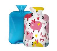 Mexpekil Colorful Cute Pig Piggy Hot Water Bottle with Cover, 2L PVC Hot Water Bag for Pain Relief, Feet, Back, Warmth