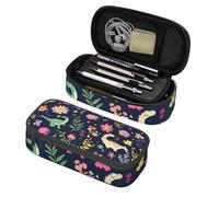 Mexpekil Colorful Dinosaurs Flowers Pencil Case for Girls Boys with Compartments Large Pen Organizer Bag Zipper Multi-Use Pouch for School Supplies, Makeup Cosmetics, Kids, Adults