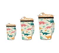 Mexpekil Colorful Dinosaurs Footprint 3 Pack Reusable Iced Coffee Sleeve with Handle, Universal Fit for 16-32 oz Cups Tumbler & Glass, Insulated Neoprene Cup Holder for Cold Beverages and Hot Drinks