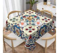 Mexpekil Colorful Ethnic Moroccan Mandala Square Table Cloth 140x140 cm Washable Stain Resistant Tablecloth Decorative Table Cover for Dining Party