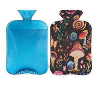 Mexpekil Colorful Fall Mushroom Butterfly Snails Hot Water Bottle with Cover, 2L PVC Hot Water Bag for Pain Relief, Feet, Back, Warmth
