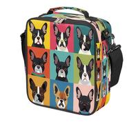 Mexpekil Colorful French Bulldog Head Kids Lunch Bag Boys Girls, Square Thermal Insulated Lunch Box, Reusable Cooler Tote for School Picnic Travel