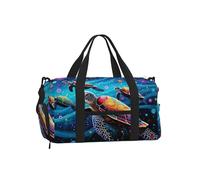 Mexpekil Colorful Galaxy Art Turtle Gym Bag with Shoe Compartment Waterproof Duffel Bag Large Overnight Weekend Bags Travel Holdall for Women Men Teens