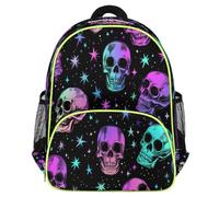 Mexpekil Colorful Gothic Skull Pattern Toddler Backpack for Girls Boys School Bag, Lightweight Waterproof Kids Travel Rucksack for Preschool with Chest Strap Water Bottle Holders
