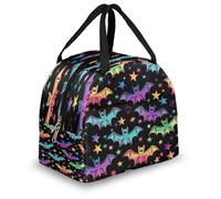 Mexpekil Colorful Halloween Bats Pattern Thermal Lunch Bag Box for Kids Adults, Insulated Lunch Tote Cooler Bag for School Work Travel