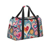 Mexpekil Colorful Hearts Flowers Duffel Bag Large Carry On Hand Luggage Bags Waterproof Weekender Bags Foldable Tote Bag for Travel Sports Gym Dance