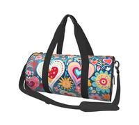 Mexpekil Colorful Hearts Flowers Foldable Gym Bag Carry On Travel Duffle Bags Waterproof Woman Men Hand Luggage Bag Large Weekend Overnight Bags for Sports Dance with Removable Strap